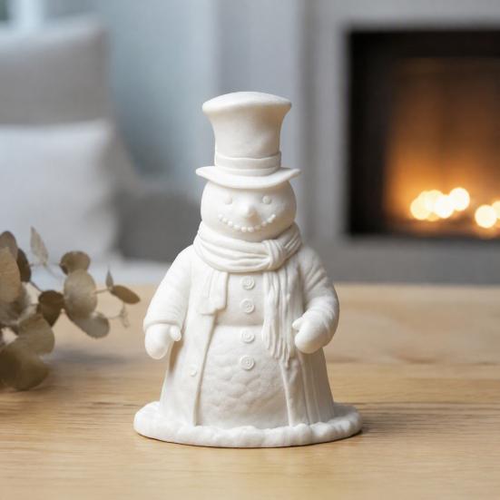 White Unpainted Craft Ornament 3D Printed Gentleman Snowman Figurine, Decorative Desktop Ornament, DIY Paintable Customizable Holiday Statue