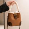Light Luxury Fashion Women's Shoulder Bags High Quality PU Bag Body Plush Handle Ladies Messenger Bag Casual Retro Female Bucket Bag Mother's Day Gift