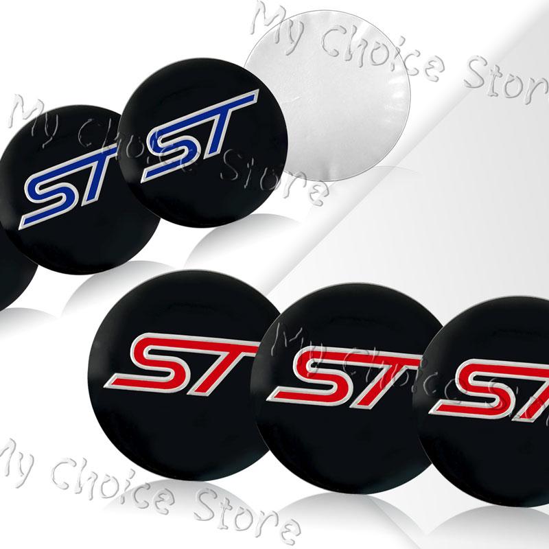 4Pcs 56mm Car Styling ST Logo Emblem Wheel Center Hub Cap Rim Hub Dustproof Cover Sticker For Ford ST Fiesta Mustang Shelby GT