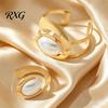 Women Jewelry Set 2Pcs Faux Pearl Bangle And Ring Set, Geometric Open Bracelet Banquet Sets & Ring, Minimalist Golden Plated Statement for Party