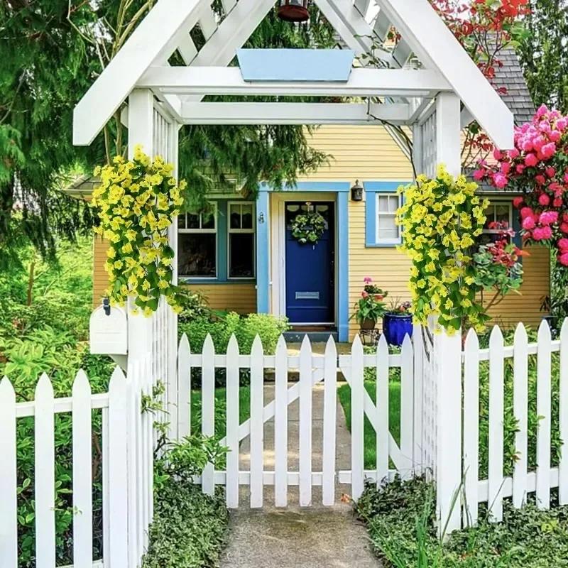 Artificial Faux Plants Flowers Fake Silk Fuchsia UV Resistant Realistic Morning Glory for Hanging Planter Porch Patio Decoration