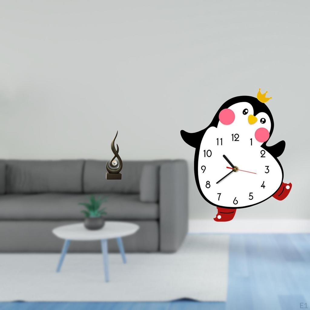 Modern Resin Flame Penguin Sculpture Unique Desktop Ornament And Wooden Wall Clock Decorative Art
