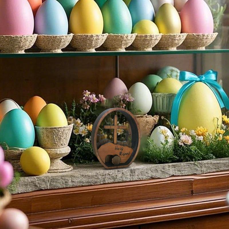 1PC Resurrected TOMB Wooden Cross Layered Tray Easter Egg Craft Decorative Ornament