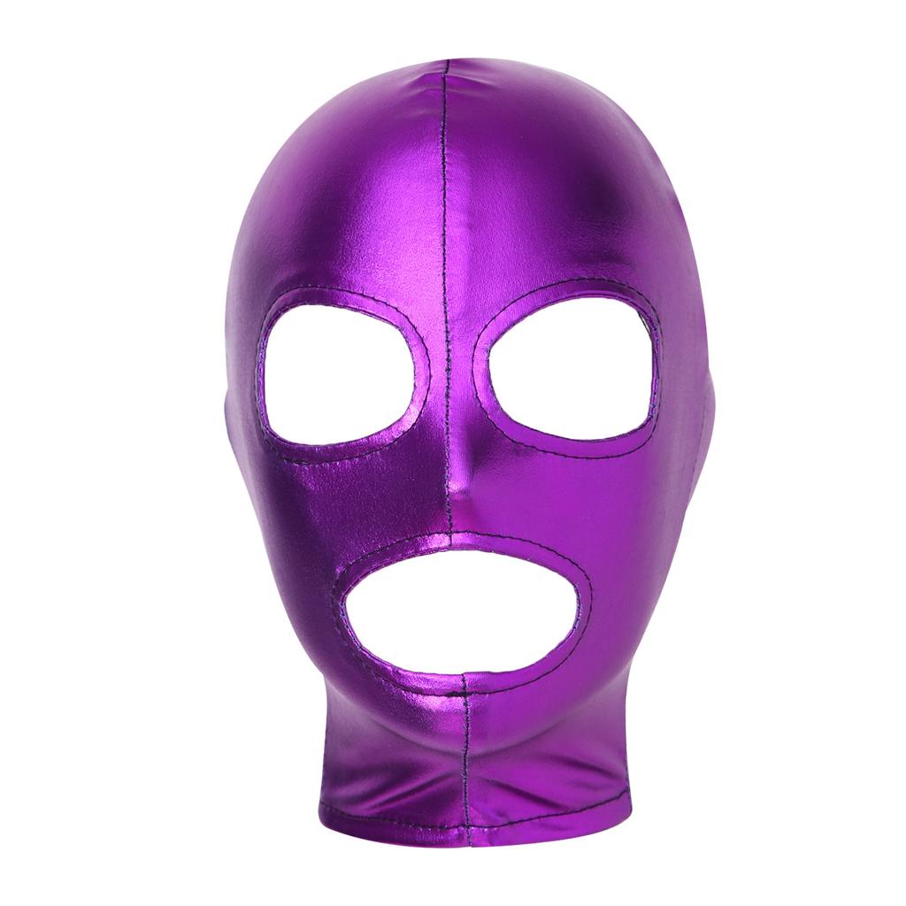 Men Women Shiny Latex Headgear Open Mouth and Eyes 3-Hole Full Face Mask Hood Zentai Costume