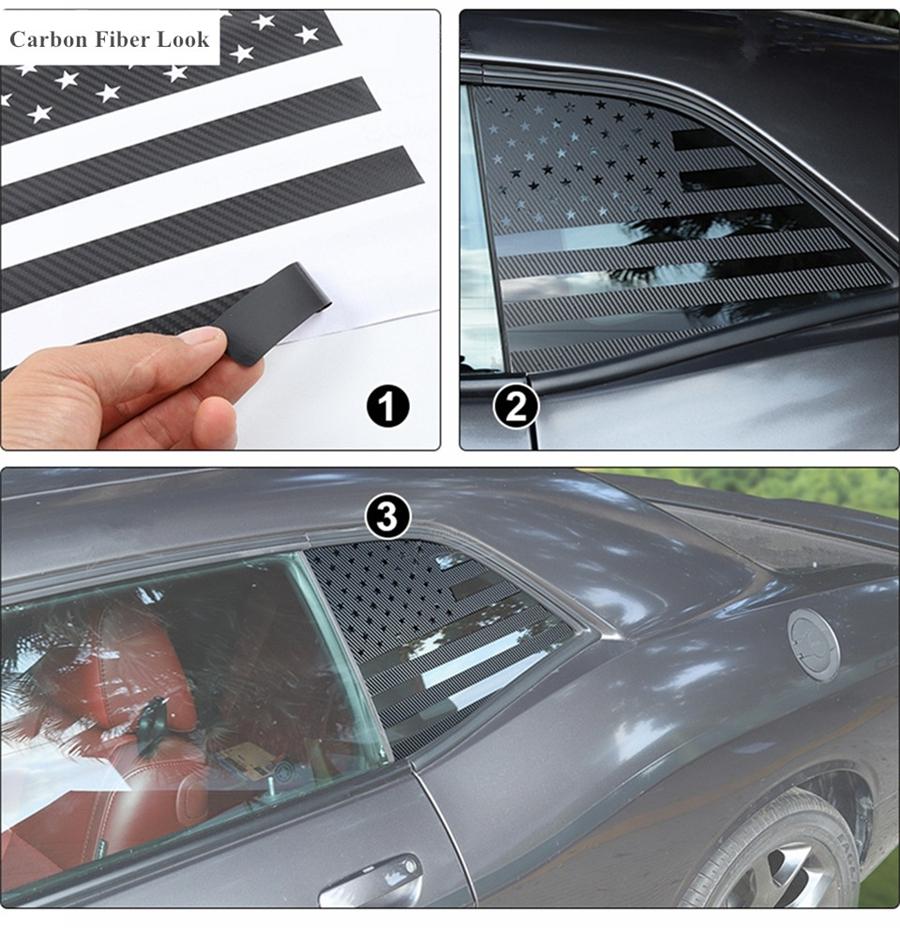 2Pcs Rear Window American Flag Vinyl Decal Stickers For 2008-22 Dodge Challenger