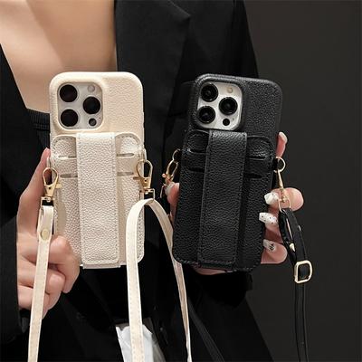 Wristband Wallet Cards Crossbody Leather Case For iPhone 16 15 Pro Max 14 Plus 13 12 11 Holder Lanyard Bag Pouch Cover