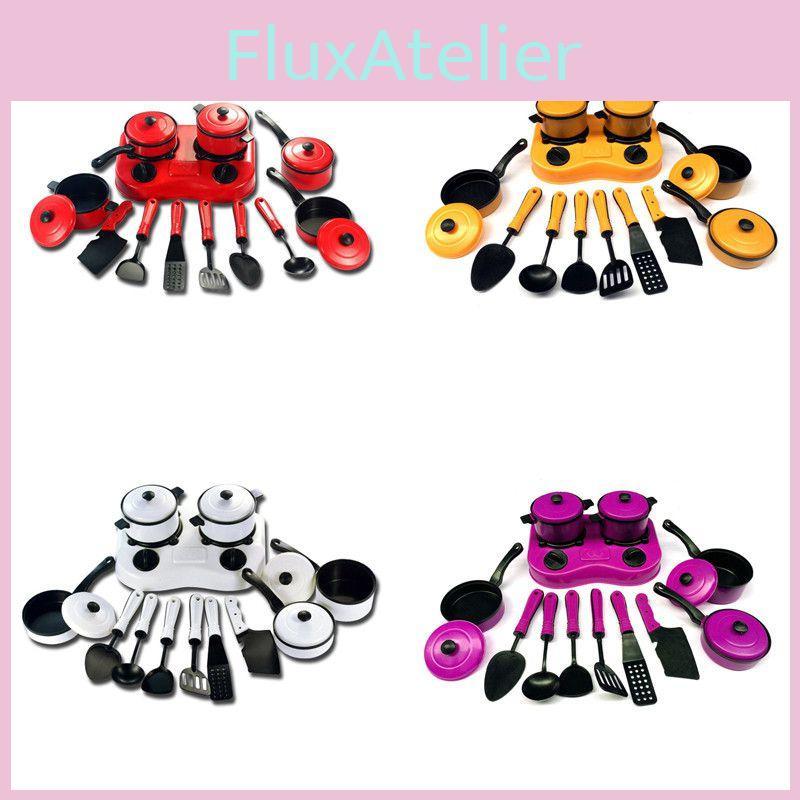 Colorful 12pcs Kitchen Cooking Play Set With Realistic Cookware For Kids Pretend Play