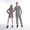 Modèles de couple rayés noir et blanc pour Halloween, costumes COS de détenus évadés de prison, costumes de cosplay pour détenus hommes et femmes