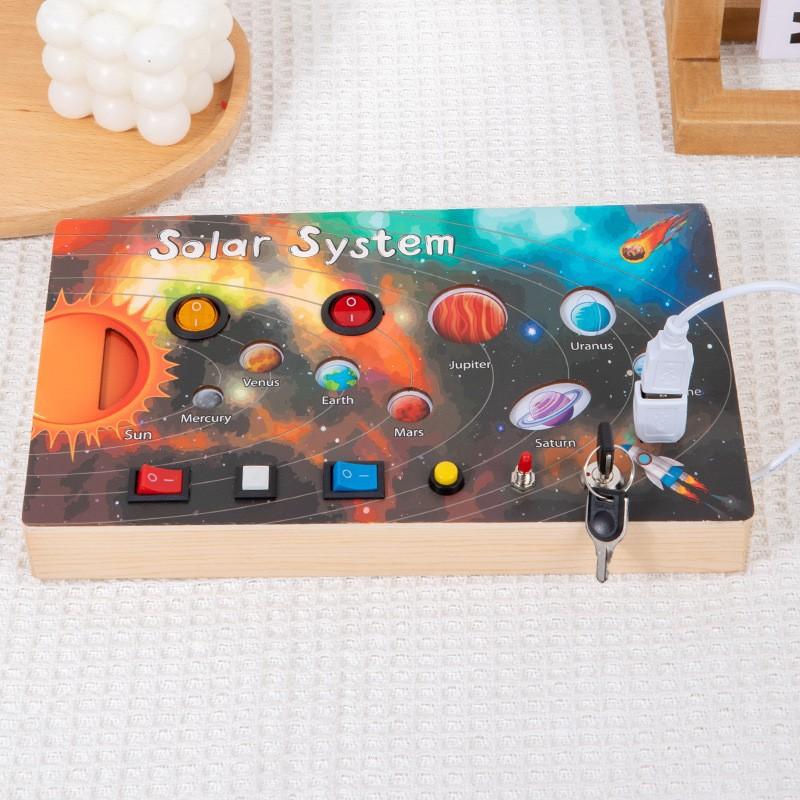 Wooden busy board circuit LED light simulation socket switch unlocking teaching aids life skills cognitive toys