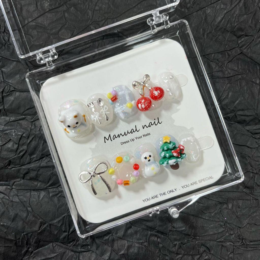 Christmas Collection: Cute Cartoon Girl Wearable Nail Stickers, Handmade & Removable