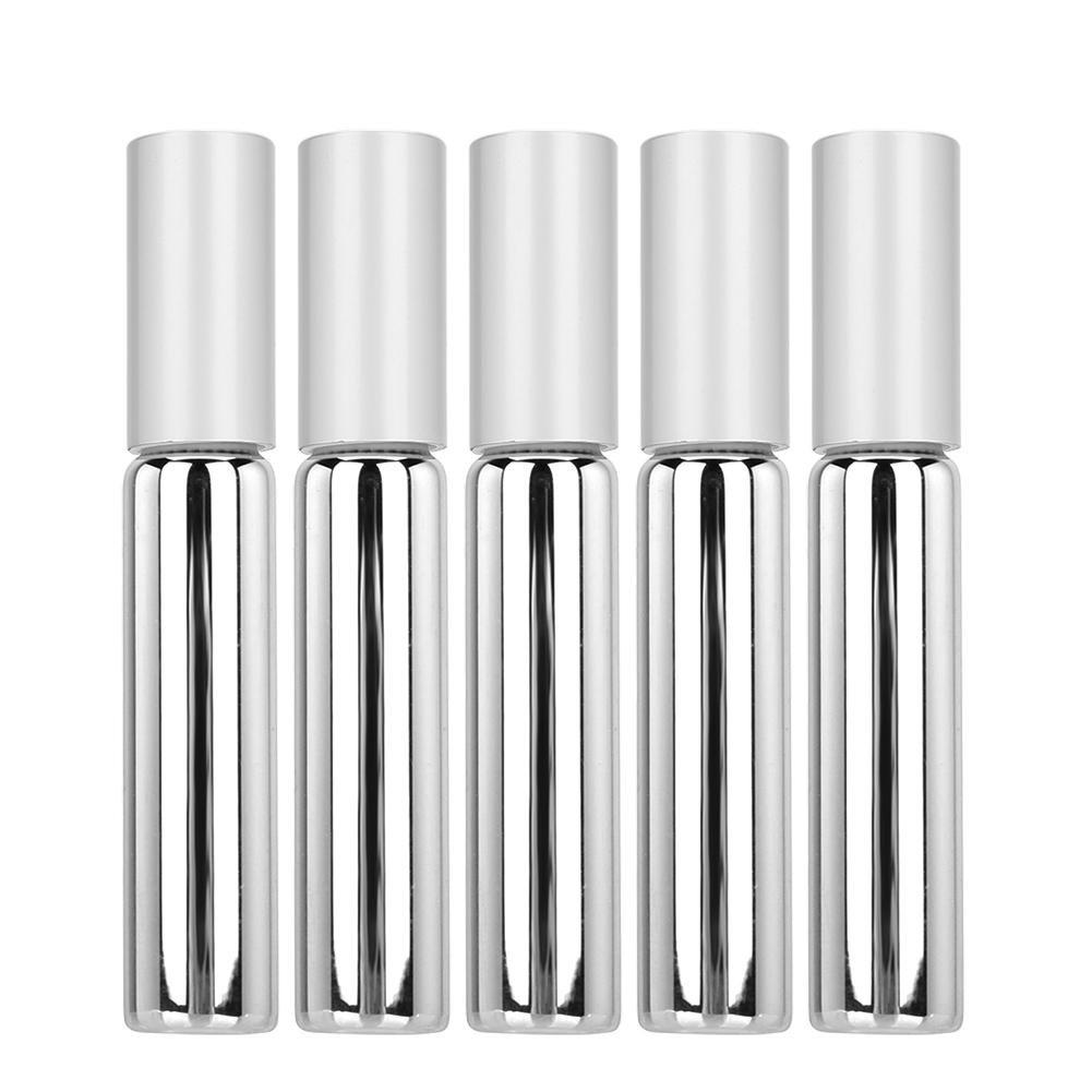 5pcs Empty Essential Oil Roller Ball Bottle Glass Perfume Dispenser ContainerSilver