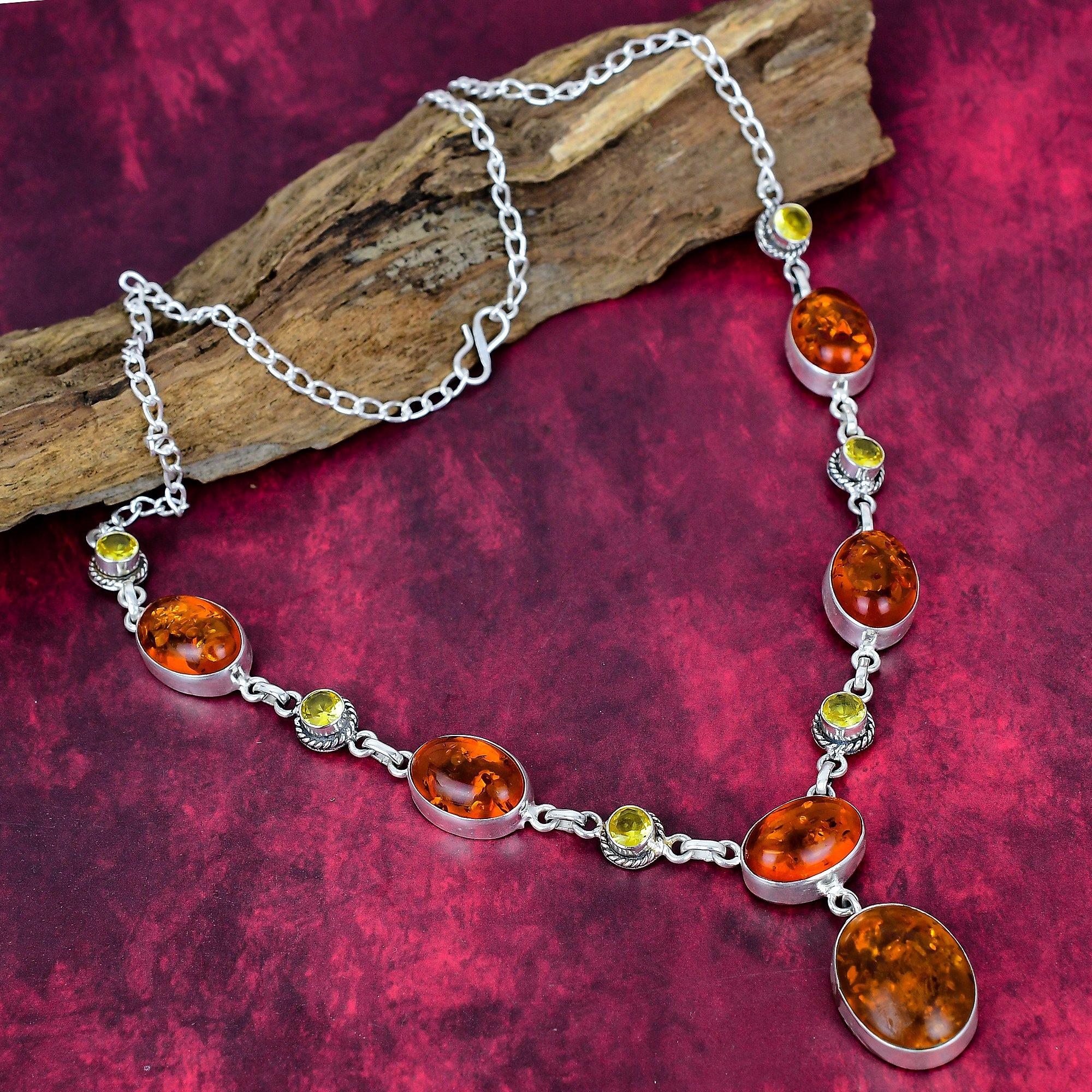 

Ожерелье из балтийского янтаря и цитрина, ювелирное изделие из драгоценных камней, ожерелье из стерлингового серебра 925 пробы с регулируемой цепочкой, подарок для женщин, ожерелье ручной работы