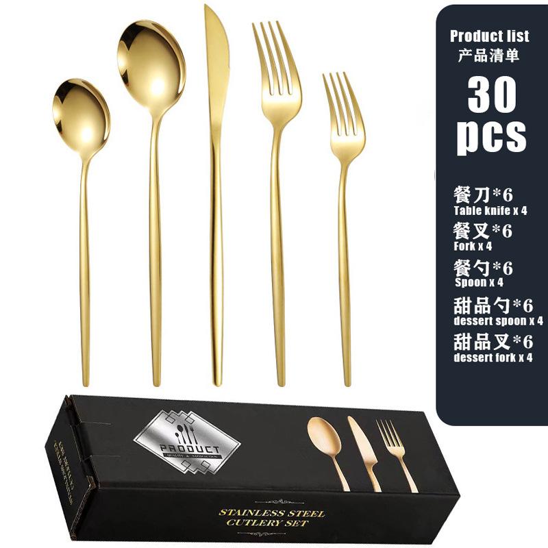 Stainless Steel Tableware Set, Steak Knife, Fork and Spoon 20/30 Piece Set, Western Food Knife, Fork and Spoon Gift Box.