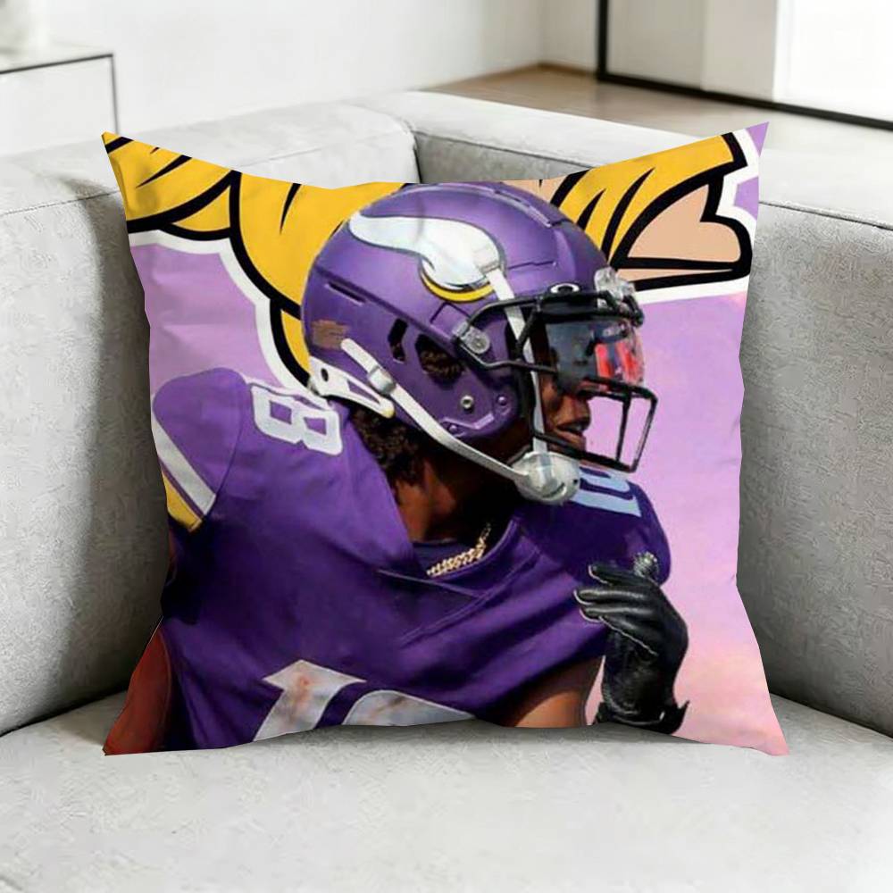 A-American Football Justin J-Jefferson Pillow Case Square Double-Sided Sofa Cushion Cover Bedroom Bedside Pillow Gift