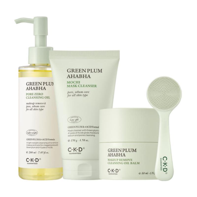 CKD Очищающее масло для лица Green Plum AHA BHA Texture Zero 200 мл + Мыло-пенка 130 г + Масло-бальзам 50 г + Набор щеток для пор