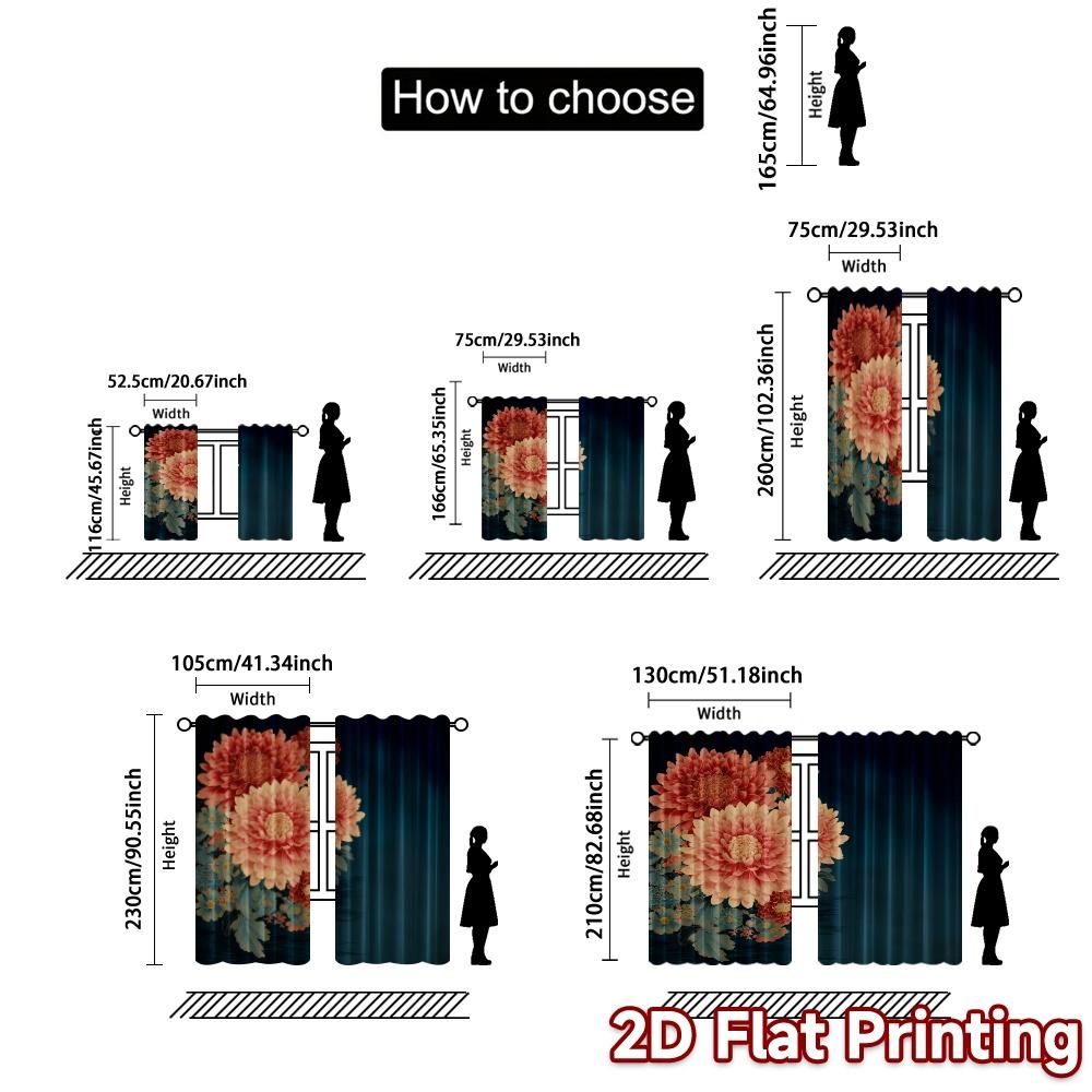 2D FLAT PRINTING 2pcs Curtains (Without Rod) Floral Fantasy in Bloom Valentine is day Festival Fashion Curtains Versatile