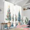 2pcs,2D Plane Printing Window Curtain Christmas Tree Ornament Watercolor (2) Polyester Easy Install (without Rod) Festive Ldeal