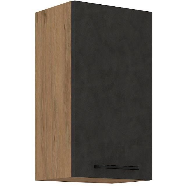 Meuble haut ROCK - Mélaminé décor chene lancelot et gris matera - 1 porte - L40 x H72 cm