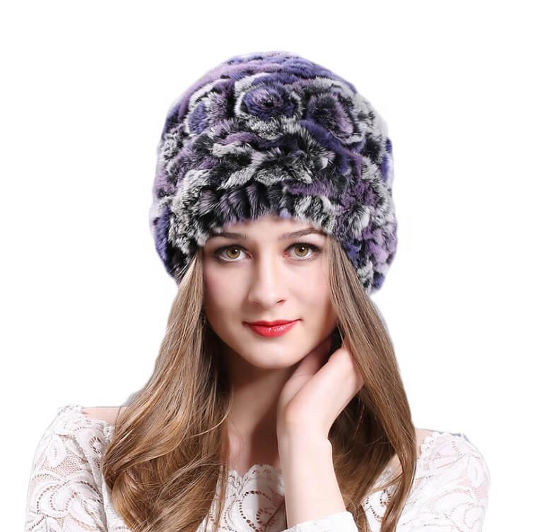 Russian Rex Rabbit Fur Hat Hand Made Knitted Beanies Soft Snow Hats
