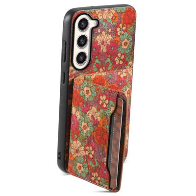 For Samsung Galaxy S23+ Case Floral Pattern Card Slot Kickstand Hybrid Phone Shell