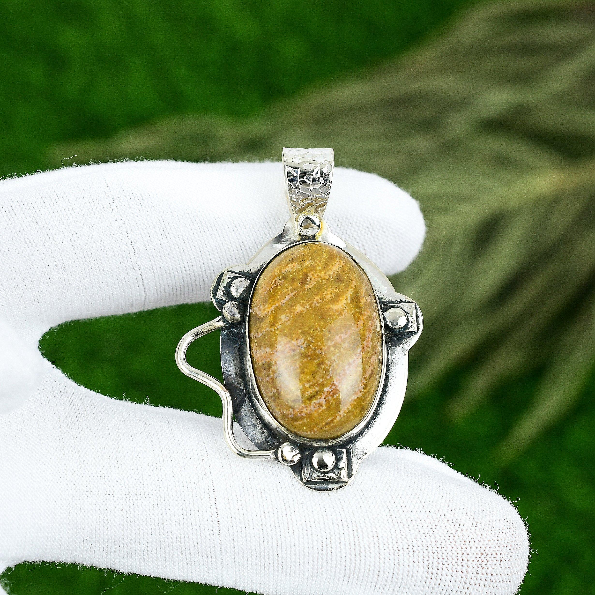 Подвеска из натурального камня яшмы тропического леса, ювелирное изделие из стерлингового серебра 925 пробы для женщин