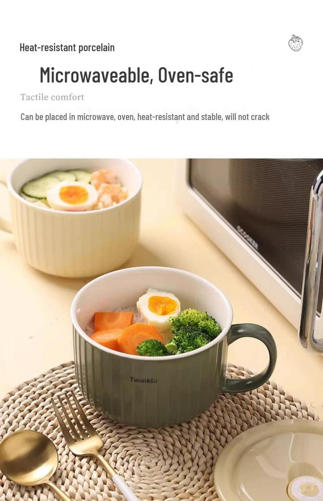Mikrowellengeeignete Keramik-Nudelschale mit Deckel für Büroangestellte und Bento-Mittagessen
