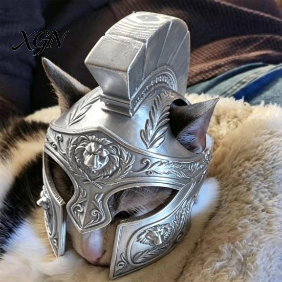Roman Centurion Cat Costume Helmet, 3D Printed Warrior Mask, for Halloween Funny Cosplay Mask Pet Party Accessories Outfit