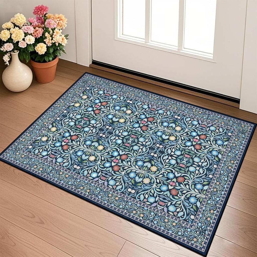 Flower Patterned Carpet Mat with Retro Design Soft and Non Slip Carpet Suitable for Living Room Bedroom and Home Decoration