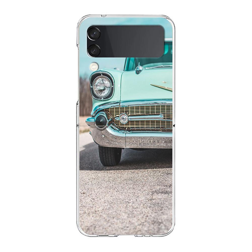 Classic Vintage Old Retro Car Phone Case For Samsung Galaxy Z Flip 3 4 5 Hard Folding Clear PC For Samsung Z Flip 6 Back Cover