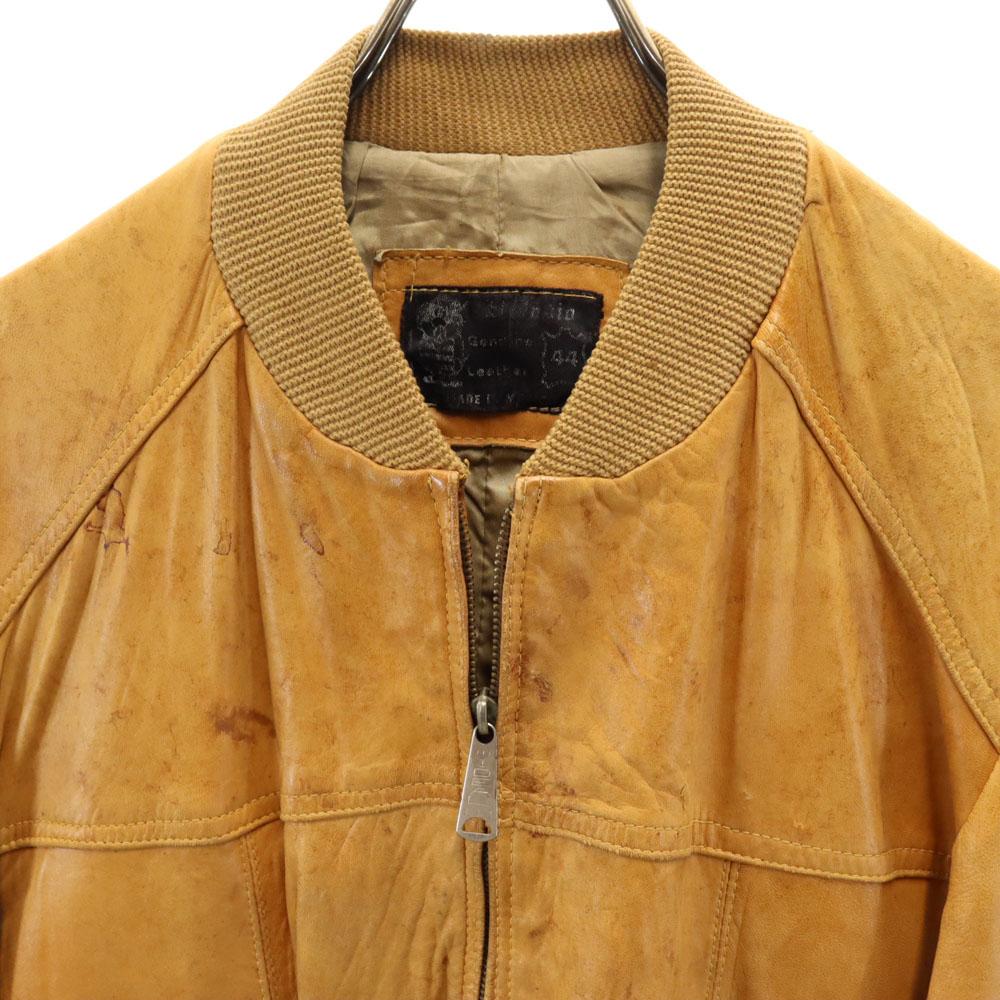 Vintage 70s Decathlon Leather Jacket 44 Camel IDEAL Zip Blouson Men's Used
