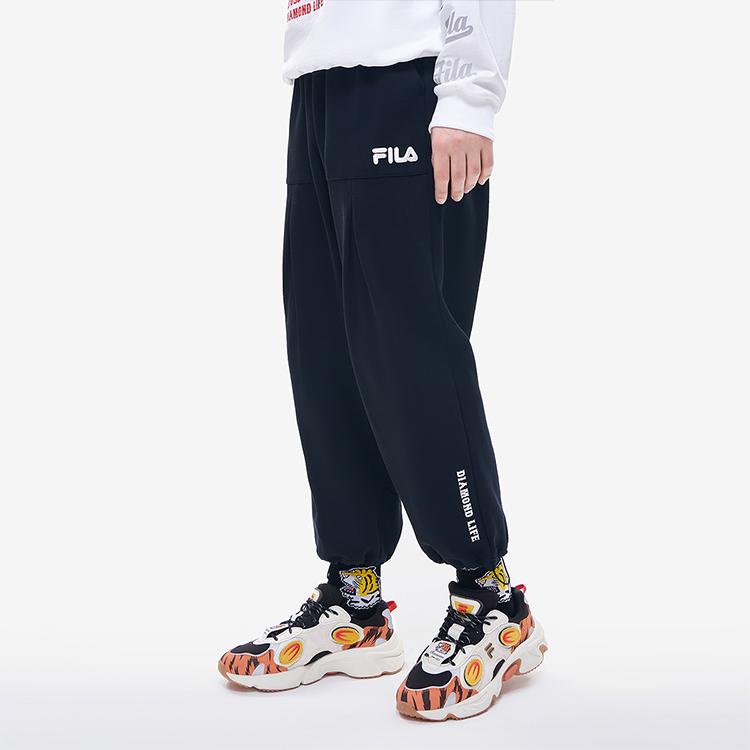 FILA Fusion Casual Fashion Street Style Knitted Long Pants Men bottoms Deep-Black T11M212606F-BK