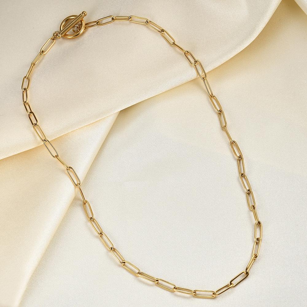 Spilla Rettangolare in Oro 18K Collana Semplice in Acciaio Inossidabile con Chiusura OT da Donna