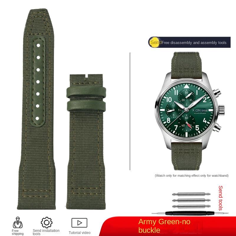 

For IWC Nylon WatchBand Big Pilot Little Prince Mark 18 Portugal nylon canvas cowhide men Watch strap 20 21 22mm green Bracelet 20mm