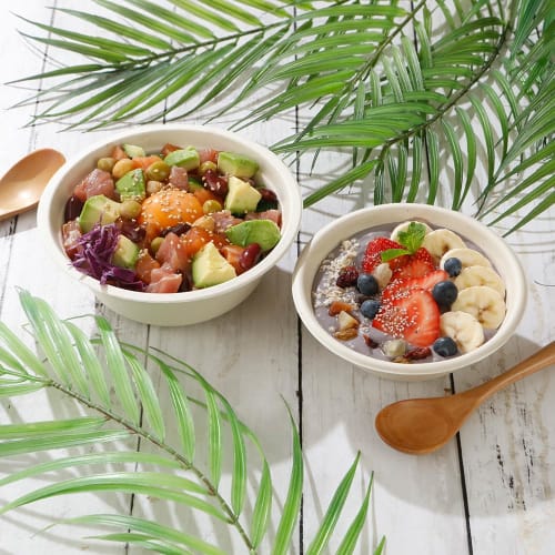 ECO&BASIC Paper Plates and Bowls, Medium, 15cm (approx. 630ml), Pack of 50, Disposable, Microwave-Safe, Made with Unbleached Bagasse, Stylish, Stain-R