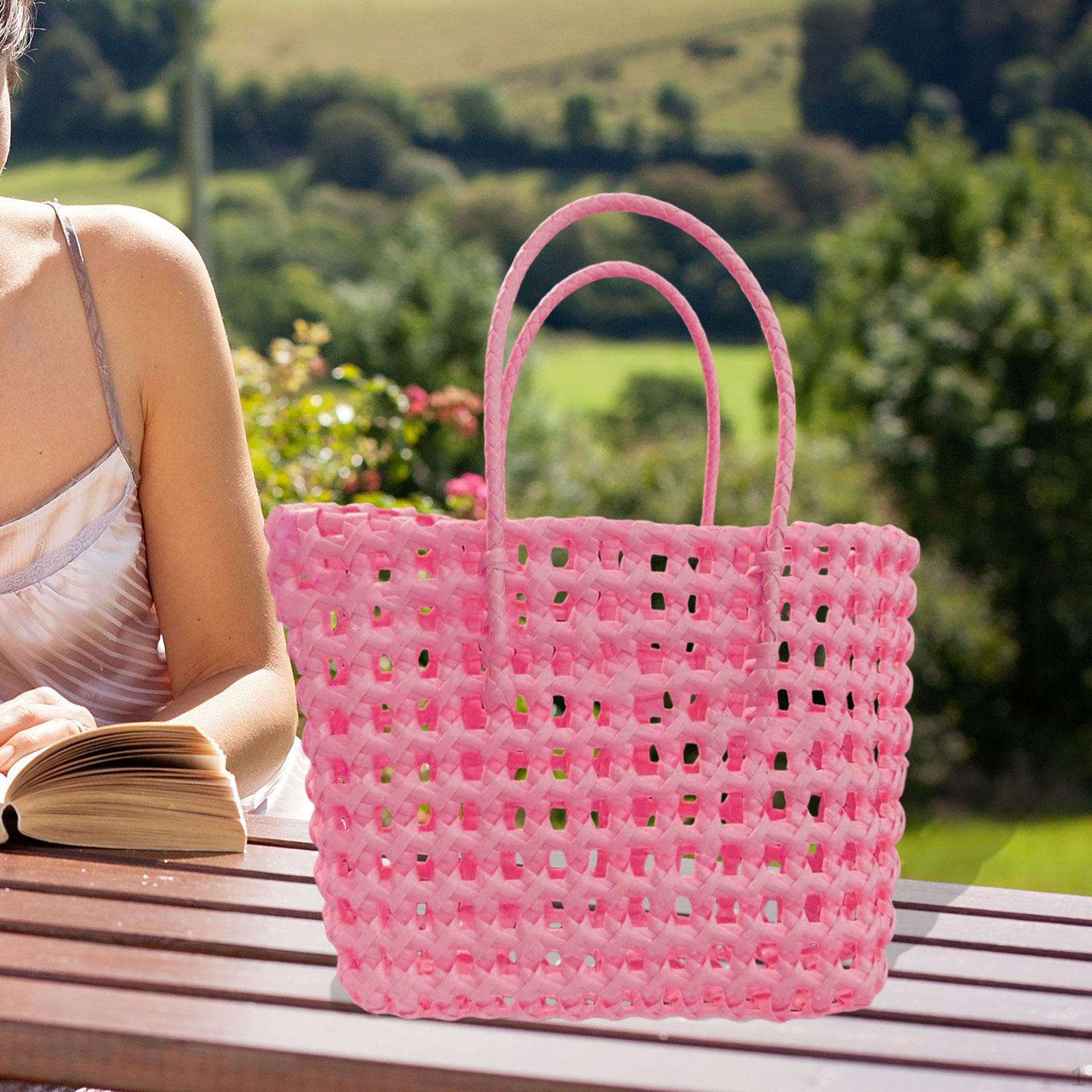 

Large Capacity Women's Woven Handbag, Summer Beach Bag for Vacation Shopping рожевий