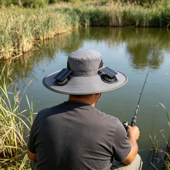 Solar Fan Bucket Hat Adjustable Wide Brim Sun Hat with Built-in Solar Panel Cooling Fan Hiking Fishing UV Protection Hat