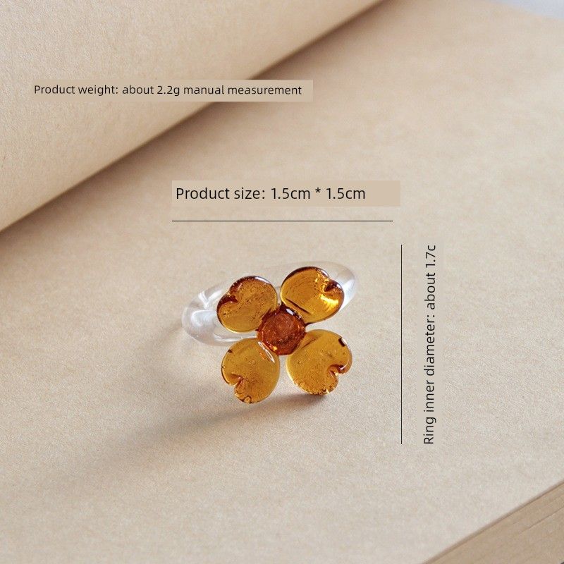 

Кольцо из хрустального стекла Zibo Ручная работа Стеклянное украшение Поделки Подарок Подсолнух Нишевый стиль Подарок Сетевой красный Brown Clover Ring