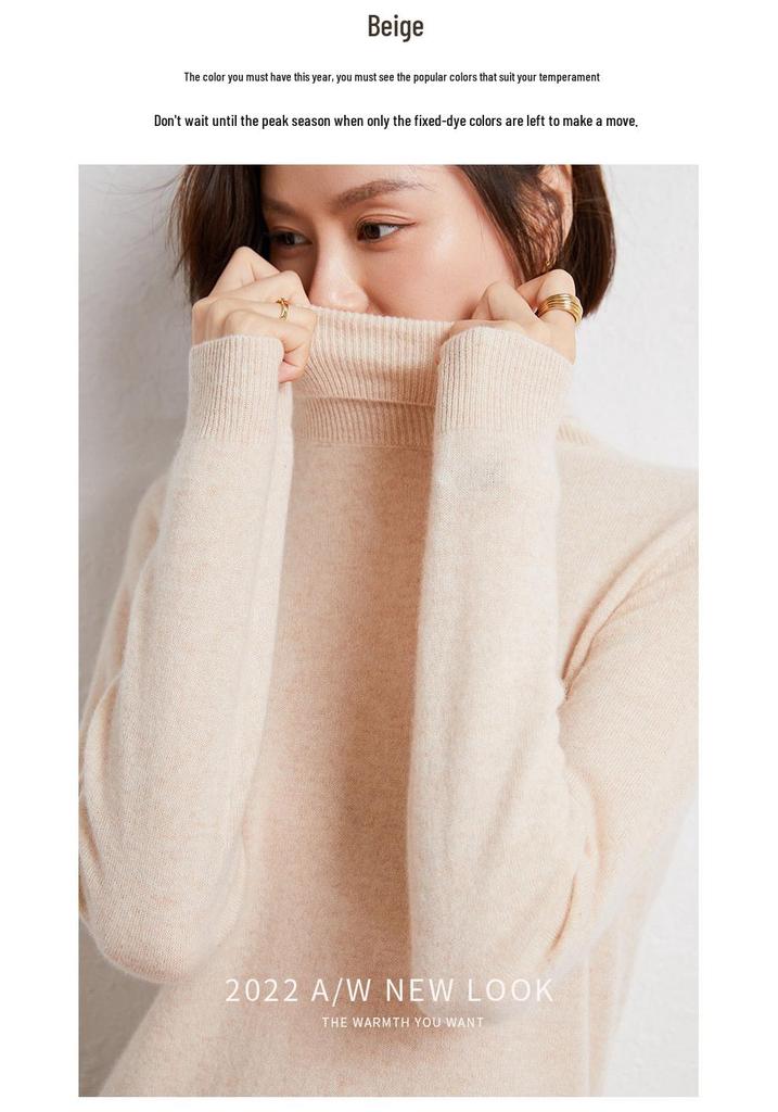 Women's High Neck Cashmere Sweater - Autumn/Winter Loose Knit Plus Size Pullover