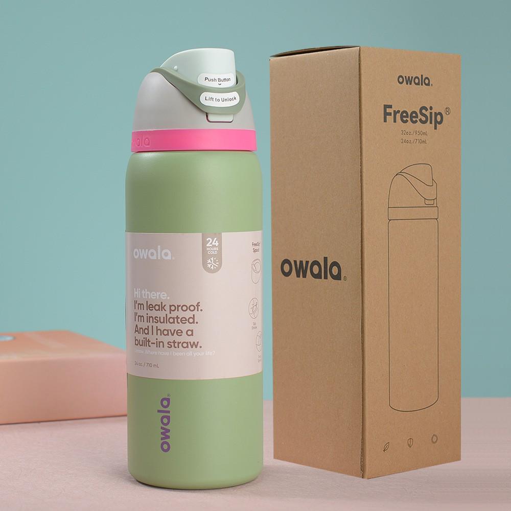Owala Vakuumisolierte Sportflasche aus Edelstahl mit Griff & Strohhalm - 32oz/24oz 24oz avocadogrün