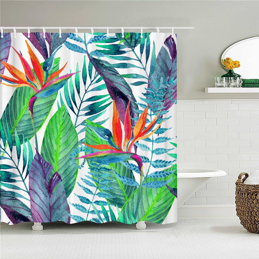 

Green Leaves Shower Curtain Mat Grass Beauty Bath Shower Mildew Resistant And Polyester Waterproof White Shower Curtain Decor W60H190(CM)-1 Pcs
