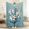 1PC Soft Turquoise Lily Floral Blanket Plush Bedspread with White Lilies & Green Foliage, Machine Washable