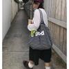 2025 Spring and Summer New Early Eight People Go To Work Black and White Striped Tote Bag Large Capacity Shoulder Stack Shopping Bag Tote Bag