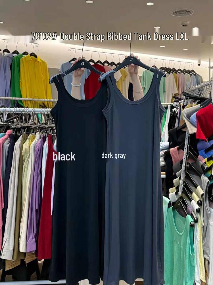 

Women s Summer Plus Size Casual Korean Style Ribbed Tank Top Long Dress Large чорний