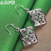 925 Sterling Silver Square Geometric Pendant Piercing Earrings Fashion Charm Wedding Jewelry