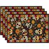 Sugar Skull Mexican Floral Day of The Dead Placemats Set of 4, 12x18 Inch Dia De Los Muertos Table Mats for Party Kitchen Dining