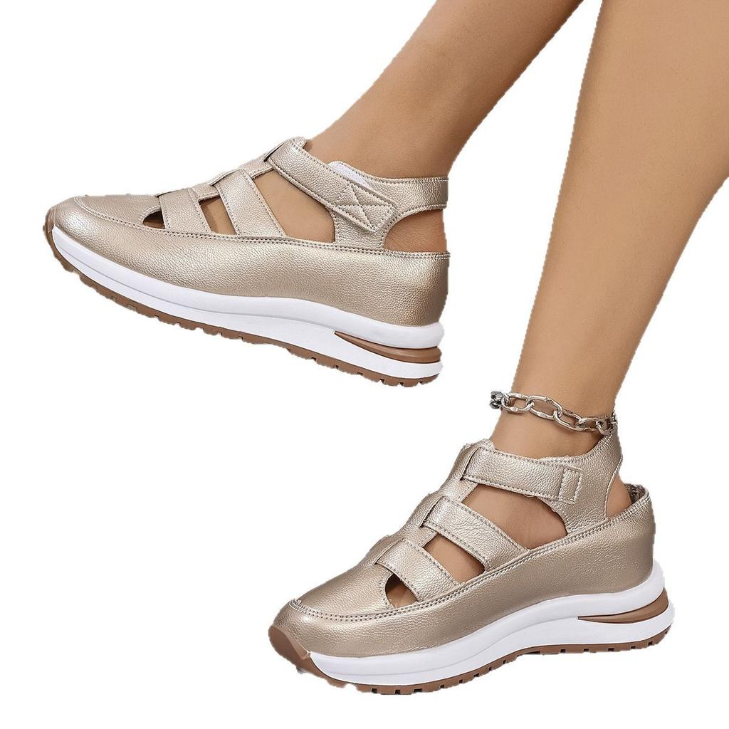 Summer new bag head sandals women's hollow breathable women's shoes large size muffin thick sole Velcro women's shoes