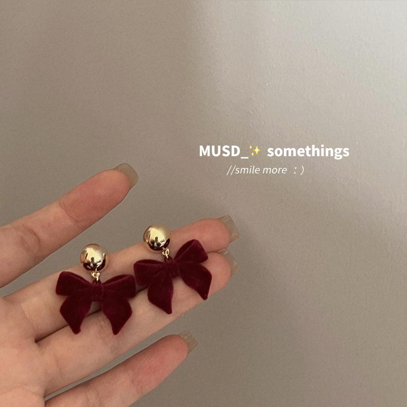 

Earrings New Trendy Autumn and Winter Velvet Bow Earrings Women s Christmas Premium Earrings Flocking Japanese and Korean