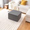 Square Ottoman Cover Jacquard Stretch Flannel Footrest Stool Pouf Furniture Protector Solid Color All-inclusive Slipcover