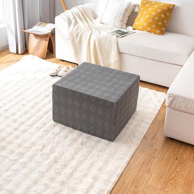 Square Ottoman Cover Jacquard Stretch Flannel Footrest Stool Pouf Furniture Protector Solid Color All-inclusive Slipcover