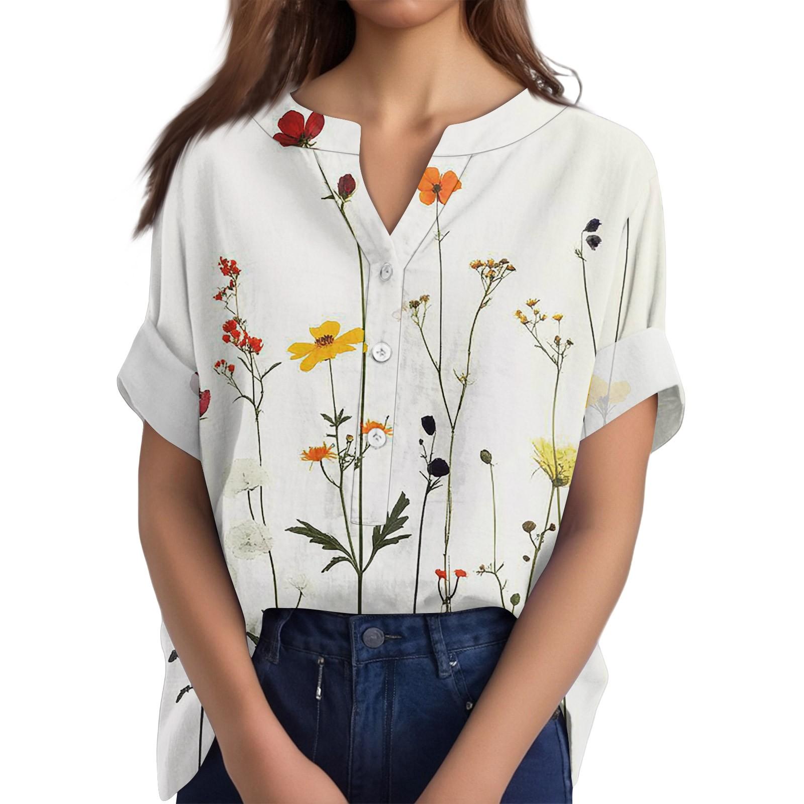 

Женская хлопково-льняная футболка с круглым вырезом, коротким рукавом и пуговицами, футболка с принтом XL бежевый